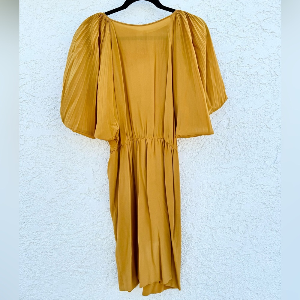 Jacques Molko vintage yellow dress with batwing pleated sleeves
